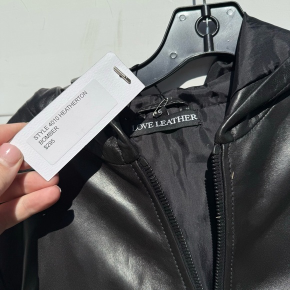 Black all real leather zip-up bomber style jacket lined with hood - Picture 9 of 9